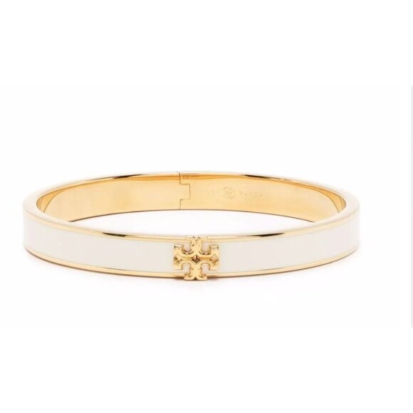 NEW!!! Tory Burch White and Gold Kira Hinged Bangle Bracelet - Picture 2 of 4